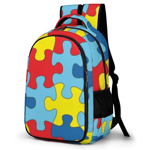 Men's Commuter Bag Large Travel Bag Portable Work Backpack With Double Zippers Autism Puzzle