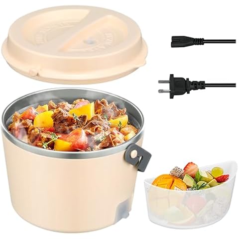 wiwens Electric Lunch Box 40oz Portable Food Warmer Heated Container 45W 110V Adults Food Quick Heated Bento Box Leak-Proof for Office/Home/Travel -Pale Yellow Cover