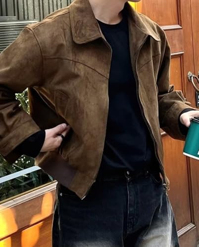 HBER Mens Teen Boys Bomber Jacket Zip Up Lightweight Motorcycle Biker Jackets Vintage Lapel Fall Coats4