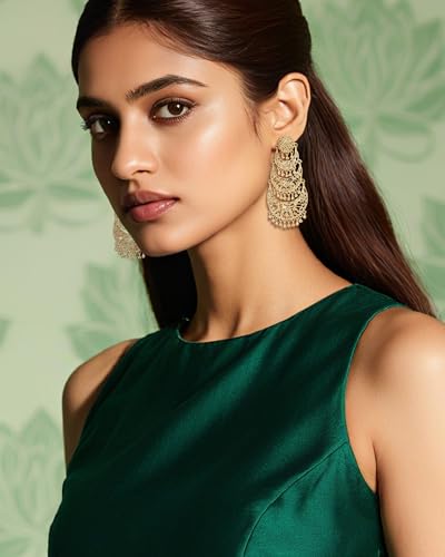 Gold Jhumkas Indian Earrings for Women Vintage Indian Bollywood Chandelier Earrings Traditional Tribal Ethnic Jhumka Ear-rings Indian Dress Outfits Wedding Prom Jewelry Accessories3