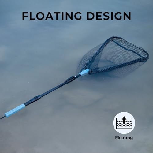 Calamus Triangle Floating Fishing Net, Lightweight & Strong Fishing Net with Non-Slip Elastomer Handle, Fish Friendly PVC Coated Nylon Net, Built-in Elastic Lanyard and Belt Clip