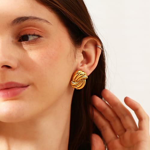 Chunky Gold Earrings for Women 18K Gold Plated Statement Earrings Trendy Minimalist Large Chunky Gold Studs Earrings2