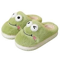 EAYORTOU Kids Animal Slippers, Cow Frog Bunny Bear Panda Sheep House Shoes for Toddler, Girls Boys Fuzzy Winter Cute Fluffy Cow Print Slides, Plush Cartoon House Bedroom Shoes, Kawaii (Frog, 13)