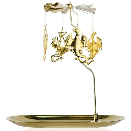 Rotary Candle Holder Dragon Gold Metal Spinning Tea Lights Candle Holder Romantic Scandinavian Designed Candlestick Ornament for Wedding Party Christmas Festival Home DecorDragon