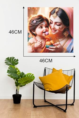Image of Techgifti Baby Krishna And Yashoda Maa Laddhu Wall Poster for Pooja Room, Office, Kids Room (Size- 46CM X 46CM)