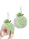 Sophie & Panda Fuzzy Ball Hand Towels (Set of 2) - Dry Your Hands Instantly and conveniently with This Creative Hand Towel Fruit Themed Decorative Towels for Bathroom (Pack of 2, Green Apple)