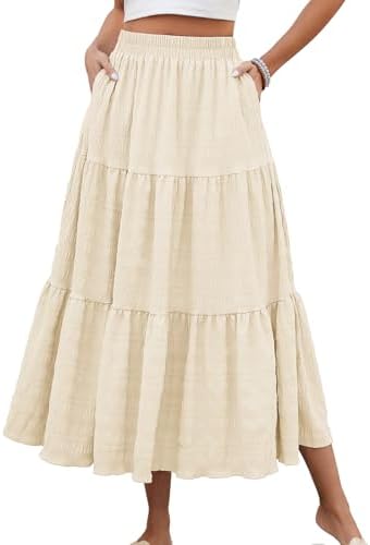 HUSKARY Women's Summer Casual Elegant Smock Layered Tiered Maxi S...