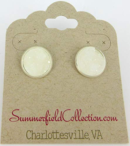 Silver-tone Clear White Faux Druzy Stone Stud Earrings 12mm