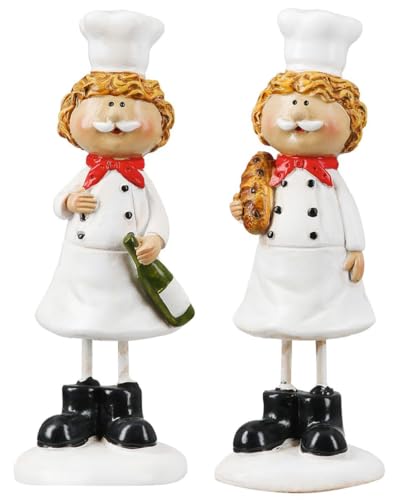 MF Deko Kochfiguren Set, 13 cm, 2 Stück, Weiße Küchendekoration mit Koch und Weinflasche