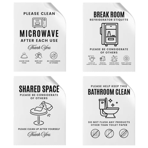 Andaz Press 4 Pack 4x5 Bathroom and Kitchen Rules Sign Break Room Essentials,...