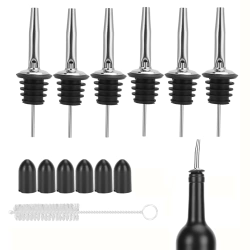 Liquor Bottle Pourers Conical Nozzles for Bottle Tops Liquor Bottle Pourers 304 Stainless Steel with Silicone Dust Lid Bartender Accessories for Bars Home