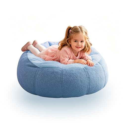 MOMUMOMU Kids Bean Bag Chair Memory Foam Filled Toddler Chairs Comfy Beanbag Chair Sofa Couch for Girls and Boys Pets Dogs/Cats Playroom S Blue Block