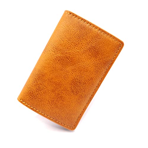 Leather and Carbon Fiber Slim Wallets, Modern POP-UP aluminum casing and TRIFOLD hybrid, RFID block, Minimalist, (Brown Leather)