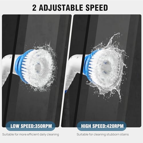 Image of Electric Spin Scrubber,Cordless Cleaning Brush,Shower Cleaning Brush with 9 Replaceable Brush Heads, Power Scrubber 2 Speeds,Adjustable & Detachable Long Handle, for Bathroom, Kitchen Cleaning
