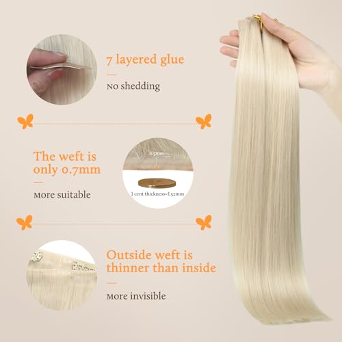 Image of DOORES Seamless Clip-In Hair Extensions, Real Human Hair, Platinum Blonde, 18 Inch, 7pcs, 110g, Straight, Invisi Edge