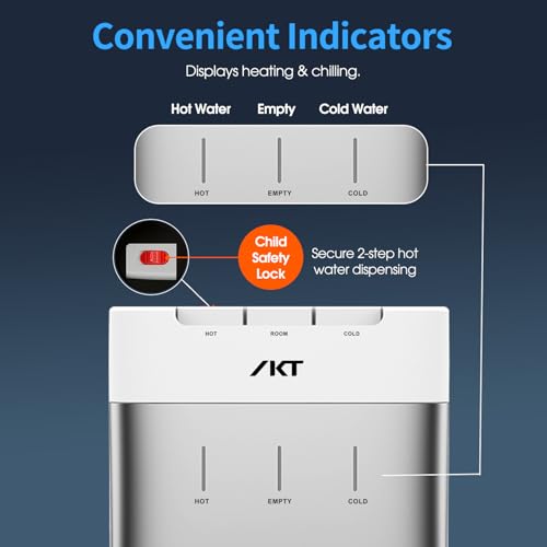 Image of IKT Bottom Load Water Cooler Dispenser 5 Gal Empty Bottle Alert White | Child Safety Lock,Hot /Cold /Room /,Self Clean