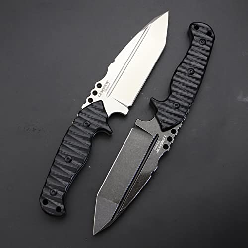 Lengren Heavy Knife 10.7 Inches Sleipner Steel Full Tang Tanto Fixed Blade,Outdoor Camping Tactics Knife,Flax&G10 Handle With Kydex Sheath (G10 Black+White) #TOP4