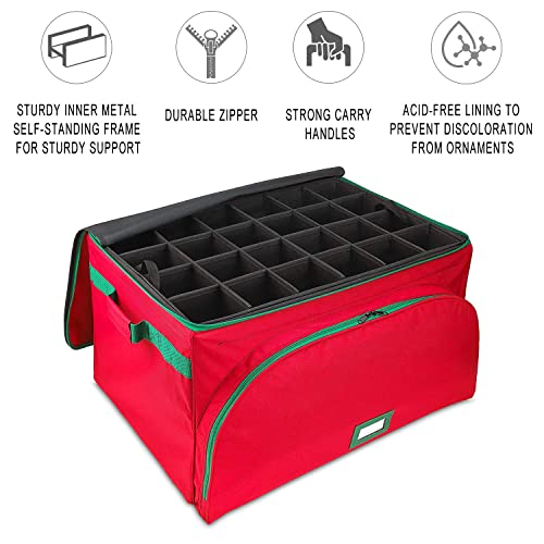 Holdn’ Storage Premium Christmas Ornament Storage Containers – Holds Up To 72- 4” Ornaments Durable 600D Fabric - Adjustable Metal Dividers With Fabric For Extra Protection - 3 Individual Trays- Red. #TOP1