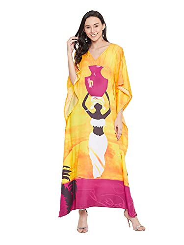 Image of Oussum Women Long Maxi Plus Size Polyester Kaftan Gown, Womens Kaftan Dresses Lounge Resort Wear, Plus Size Kaftan
