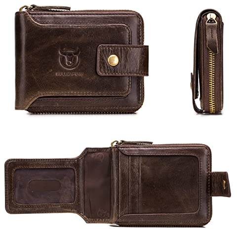 LUKZIJAES Genuine Leather Wallet for Men RFID Blocking Large Capacity Card Case with Zipper ID Window Coin Pocket (#2-Coffee)3