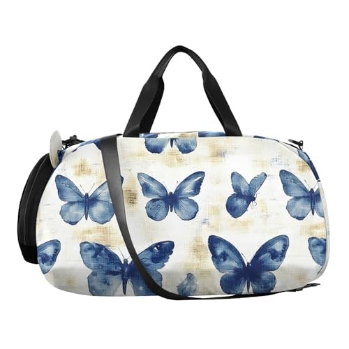 Duffle Bag for Boys or Girls with Shoes Compartment, Butterfly Flat Blue Sports Travel Bag Overnight2