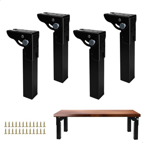 samyihe Patas de Mesa, 4 Piezas Patas Plegables para Mesa, 15cm Pies Escritorio de Metal con Alfombrillas Antideslizantes, Soporte Muebles Bisagras para Mesas Cama Armario Sofá, Negras