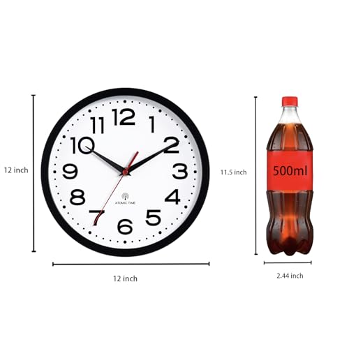 Image of Roymnie 12 Inch Atomic Wall Clock, Battery Operated Silent Non Ticking | Black analog wall clock; bold numerals for easy reading; silent non-ticking; 1 AA battery (not included); for classroom