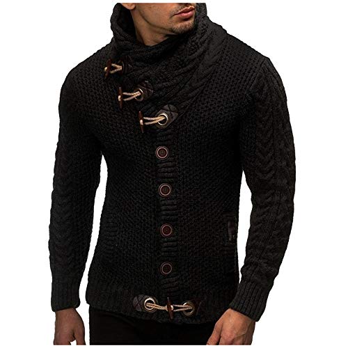 Maryia Men's Winter Turtleneck Long Sleeve Pullover Cardigan Sweaters Turtleneck Knitted Jumper Tops Blouse Black