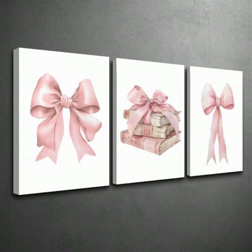 Toile murale nœud rose et livres ZHAOLIN ensemble de 3 tableaux 70x90cm