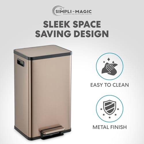 Image of SIMPLI-MAGIC 13 Gallon /50 Liter Kitchen Trash Can, Stainless Steel Step-On Garbage Bin with Side Handles, Built-In Odor Filter Holder & Removable Inner Bucket for Kitchen & Office & Bedroom, Rose Gold