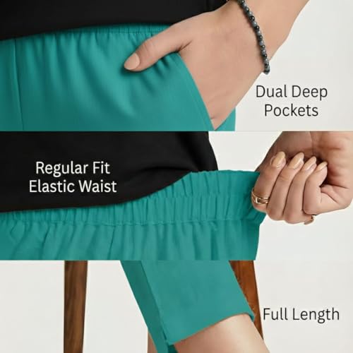 Image of DIGITAL SHOPEE Women Regular Fit Elastic Waist Full Length Cotton Formal Trouser for Casual Wear, Office Wear