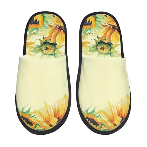 Sunflowers On A Yellow Background Print House Slippers For Women And Men,Soft Slippers With Memory Foam,Non-Slip Indoor Home Shoes