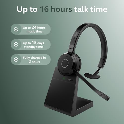 Jabra Evolve 65 TE (Third Edition) Wireless Single-Ear Headphones w/Charging Stand - Noise-Canceling Mic, 16 hrs Battery Life, Dual Connectivity, MS Teams Certified, Supports Other Platforms, Black by Jabra - Image 5