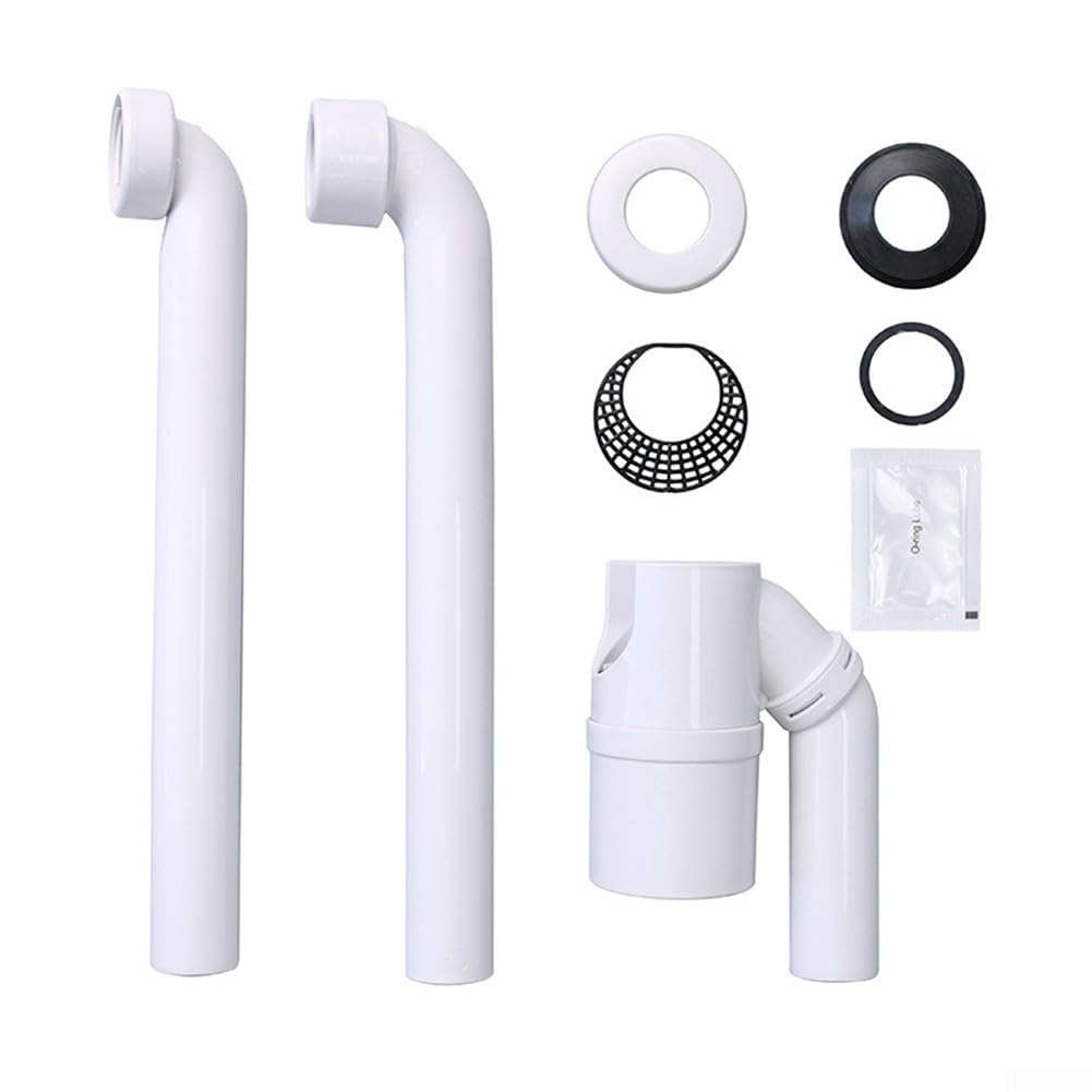 Sifone salvaspazio per lavabo, G1-1/4", a prova di perdite, 70 mm, con filtro per capelli, guarnizione in silicone, plastica, filettatura da 32 mm, colore bianco, installazione rapida (45°)