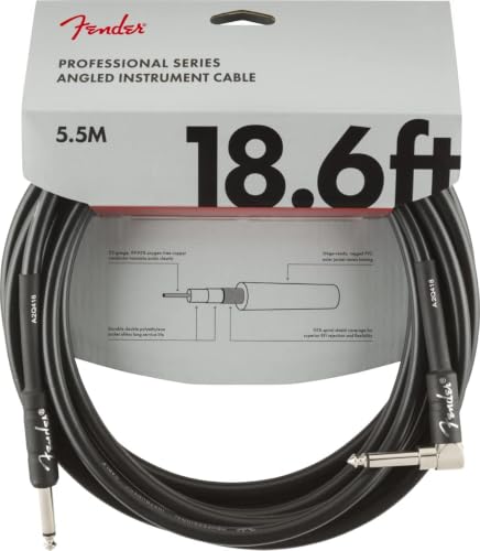 Image of Fender Professional Series Instrument Cable, Straight /Angle, Black, 18.6ft (Pack of 5)
