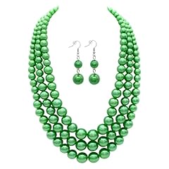 3 layer pearl necklace green