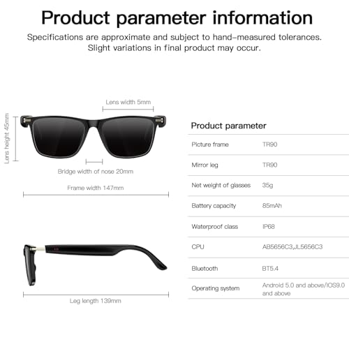 Image of Smart Sunglasses for Men Women, UV400 Polarised Interchangeable Lenses Sunglasses, Bluetooth Glasses with Speakers, IP68 Waterproof, Noise Cancelling,85 Mah Battery for Sports Outdoor Activities-Black