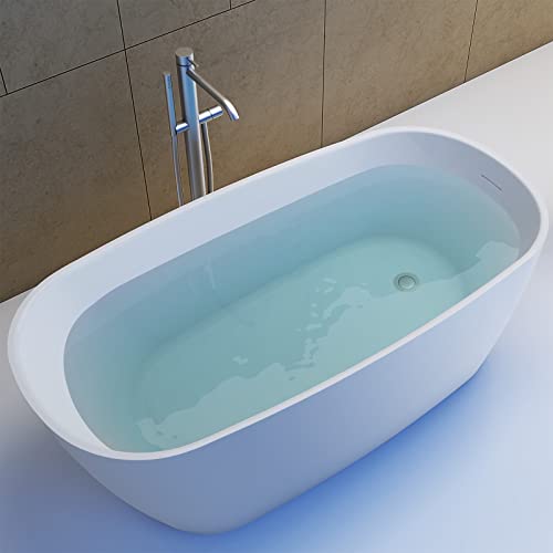 Image of 59 inch Acrylic Freestanding Bathtub, Single Slipper Free Standing Tub, Soaking Tub with Integrated Slotted Overflow, Toe-Tap Chrome Drain, cUPC Certified, Glossy White