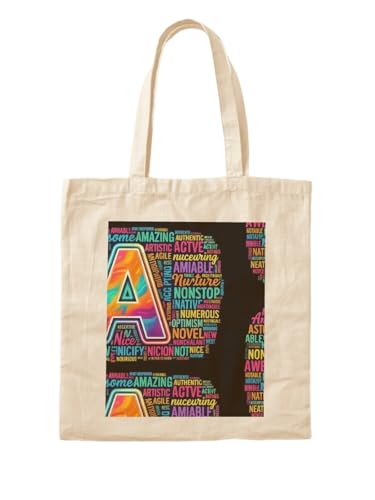 Sac fourre-tout Vibrant Lettre A imprimé motif nuage de mots, grand sac de plage en toile