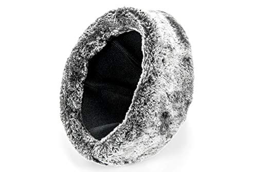 Miss Tesettür Turkish Ottoman Bork Hut, Ertugrul Leder-Pelz-Winter-Kappe, Wappen Kayı Alp IYI, Grau Kunstpelz und schwarzes Kunstleder