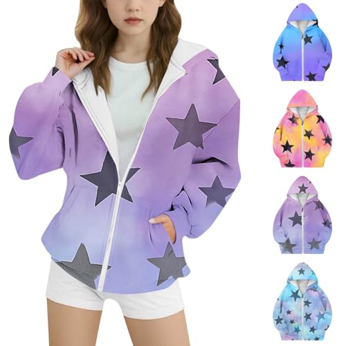 Girls Gradient Stars Print Full Zip Hoodie Kids Casual Long Sleeve Sweatshirts Cute Jackets with Pockets for Boys 4-15 Years2