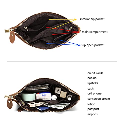 Image of YALUXE Genuine Leather Wristlet Handbags Purses Cell Phone Pocket Clutch Wallet Crossbody Bags for Women