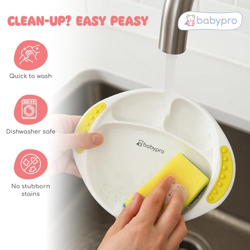 Image of BabyPro Cartoon Feeding Plate for Toddlers, Dinnerware Set for 1+ Year Kids | Easy-Grip Handles, BPA-Free, Non-Toxic, Anti-Skid Base, Cute Design, Yellow
