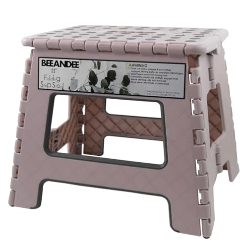 Image of Foldable Step Stool Sturdy Safe Enough - Holds up to 300 Lb - 11 inch Footstool for Adults or Kids, Folding Ladder Storage /Opens Easy, for Kitchen,Toilet,Camping (Dusty Pink Puple)