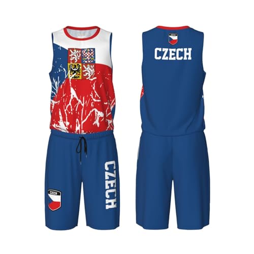 Czech Republic Flag Grain (2) Basketball Jersey Uniform Suit for Men Women Adults Training Athletic Set