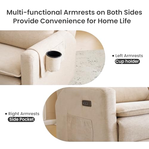 Image of Oversized Swivel Rocker Recliner with Lumbar Cushion, Power Recliner Nursery Chair with Adjustable Headrest, Nursery Glider Recliner for Living Room, Beige