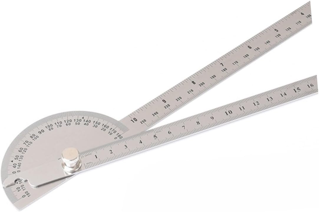 Stainless Steel Double Arm Protractor with Ruler 180 Degree 250mm | Rustproof, Accurate Measurement, Adjustable Nut, Silver Finish, Length Measurement, Architectural Design