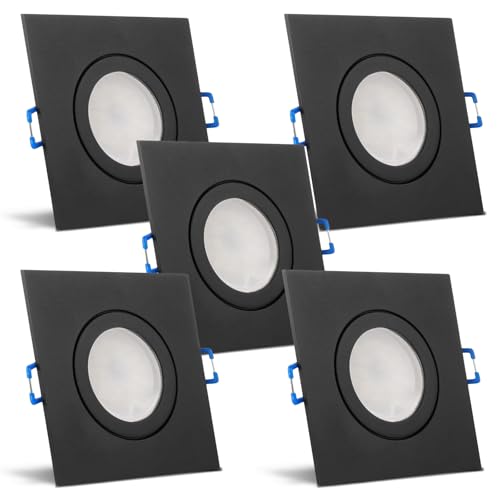 trendlights24 Mare Decken Einbaustrahler IP44-5er Set ultra flach 35 mm LED Spots 5W dimmbar 230V Kaltweiß 6500K - Schwarz - Badezimmer außen