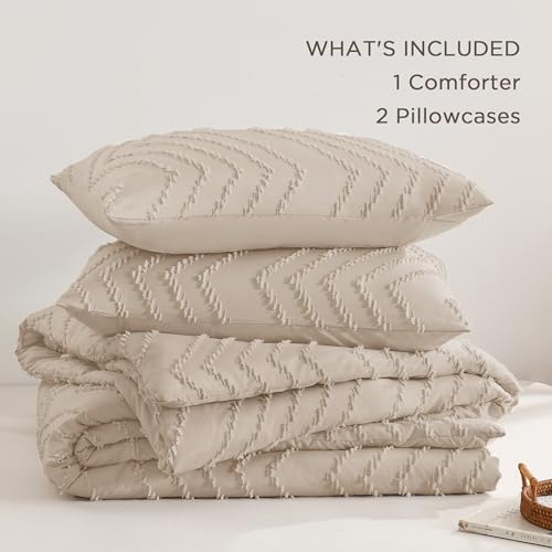 Image of Andency Khaki Oversized Super King Plus Comforter Set 128x120, Extra Large King Size Comforter Oversize Boho Soft Warm Bedding Comforter Sets, 3 Pieces Aesthetic Chevron Textured Bedding