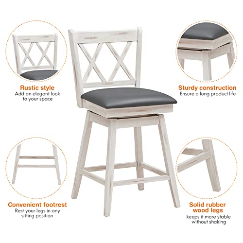Costway Bar Stool Set Of 2, 360° Swivel Counter Height 25Inch Bar Stool With Foot Rest Upholstered Cushion & Ergonomic Backrest, Sturdy Frame, For Pub, Restaurant, Home (2, Antique White + Grey) #TOP6